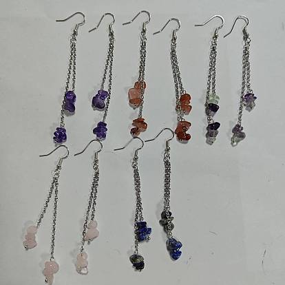 5paire de boucles d'oreilles pendantes en laiton, avec puce de pierre naturelle