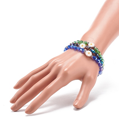 5Pcs 5 Color Natural Shell Flower & Glass Teardrop Beaded Stretch Bracelets Set for Women