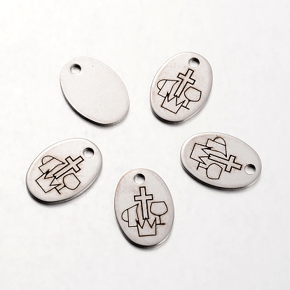 Spray Painted 201 Stainless Steel Pendants, Oval with Cross Pattern, 17x12x1mm, Hole: 2mm