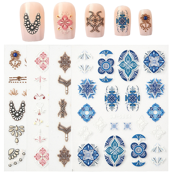 4 шт. 4 цвета 5 анаглифные наклейки для дизайна ногтей из ПВХ, для украшения ногтей, смешанную картину