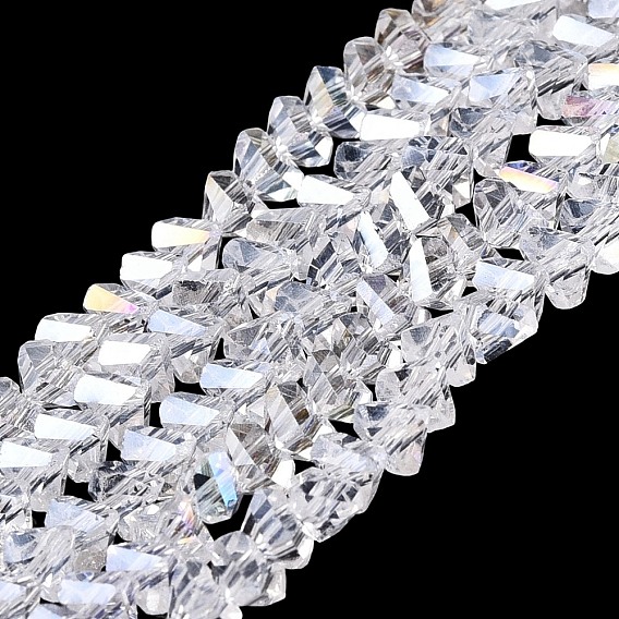 Electroplate Transparent Glass Beads Strands, Triangle, Faceted, AB Color Plated