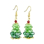 Серьги-подвески с имитацией австрийского хрусталя и гальванического стекла на рождественскую тематику, с латунной бисера, рождественская елка