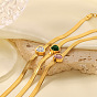 Fashion Versatile 18K Gold Plated Stainless Steel Inlaid Green/White/Pink Heart Zircon Snake Chain Bracelet for Women