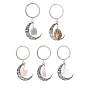 Alloy Hollow Moon Charm Keychains with Natural Gemstone Nuggets Charm, for Car Key Bag Accessories