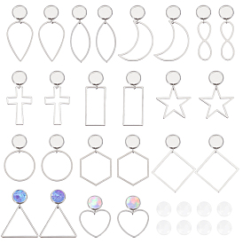 12 пары 12 стильные пустые серьги-гвоздики с прозрачным стеклянным куполом, треугольные, прямоугольные и каплевидные 304 серьги-подвески из нержавеющей стали для женщин