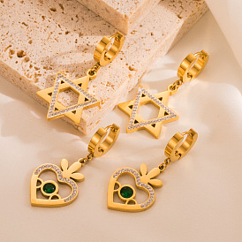 Fashionable Heart-shaped Diamond-studded Titanium Steel Earrings, Hip-hop Non-fading All-match Ear Jewelry