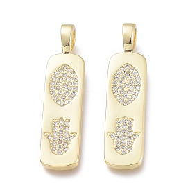 Brass Micro Pave Cubic Zirconia Pendants, Cadmium Free & Lead Free, Rectangle with Horse Eye and Hamsa Hand, Clear