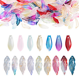 120Pcs 2 Styles Gradient Color Glass Pendants, Leaf