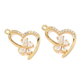 Латунные микро проложить кубического циркония подвески, сердце с подвесками в виде бабочек, без никеля , реальный 18 k позолоченный