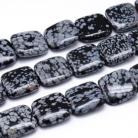 Flocon de neige naturelle brins carré en obsidienne de perles, 20x20x6mm, Trou: 2mm, Environ 20 pcs/chapelet, 15.7 pouce