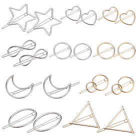 PandaHall Elite Alloy Hollow Geometric Hair Pin, Ponytail Holder Statement, Hair Accessories for Women, Cadmium Free & Lead Free, Mixed Shapes