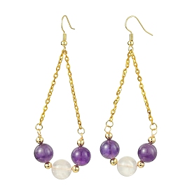 Natural Amethyst & Rose Quartz Dangle Earrings, with 304 Stainless Steel Earring Hooks, Teardrop