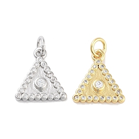 Rack Plating Brass Clear Cubic Zirconia Pendants, with Jump Ring, Long-Lasting Plated, Lead Free & Cadmium Free, Triangle Charms