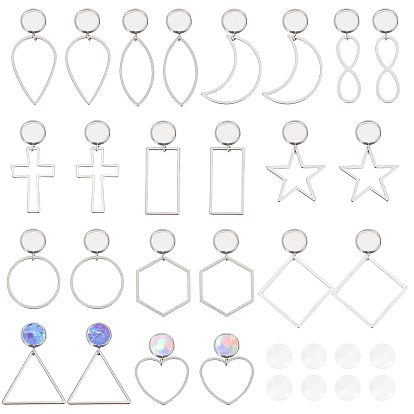 12 пары 12 стильные пустые серьги-гвоздики с прозрачным стеклянным куполом, треугольные, прямоугольные и каплевидные 304 серьги-подвески из нержавеющей стали для женщин