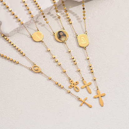 201 Женские четки в стиле ретро, панк, геометрический портрет с кисточками, крестик, ожерелье из нержавеющей стали, золотые