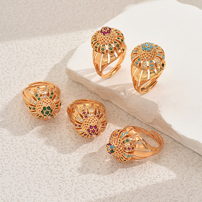 Полые геометрические прочные латунные регулируемые кольца с паве из кубического циркония для женщин, круглые