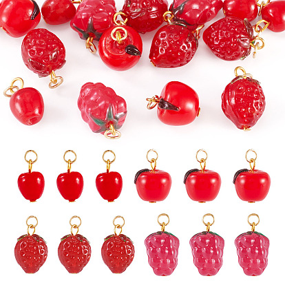 16 кулоны лэмпворк ручной работы, с открытыми пружинными кольцами из нержавеющей стали 304, яблоко, виноград и клубника