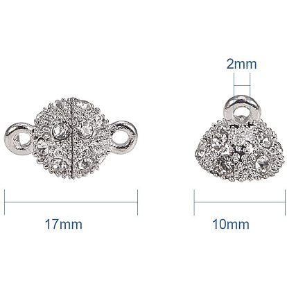 Alloy Rhinestone Magnetic Clasps with Loops, Round