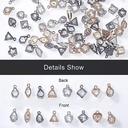 Rhombus Alloy Charms, with Cubic Zirconia, Mixed Shapes