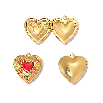 304 Кулоны-медальоны из нержавеющей стали с эмалью, сердце с цветочным шармом, реальный 18 k позолоченный, ионное покрытие (ip), долговечный