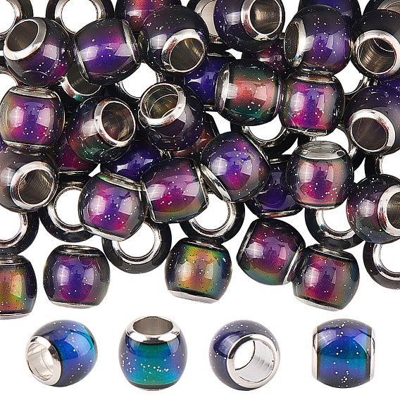 50 стеклянные европейские бусины, бусины с большим отверстием, с латунными двойными ядрами, платиновый оттенок, рондель, бусины настроения меняющие цвет