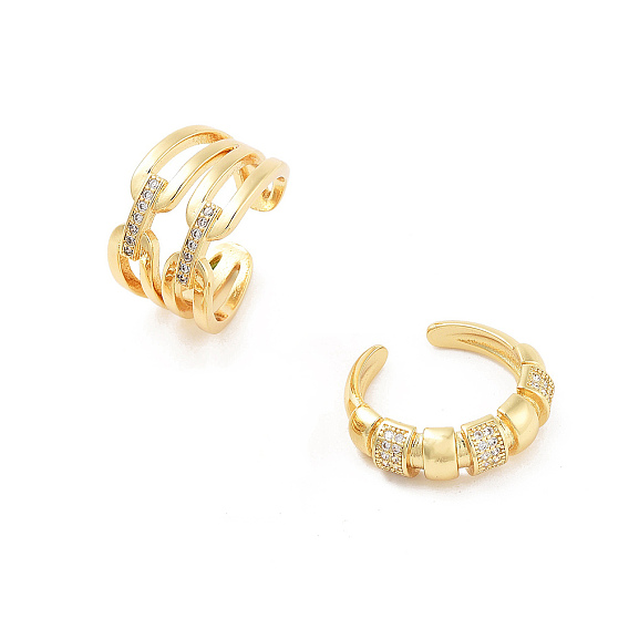 Открытое кольцо-манжета из латуни с микропаве из прозрачного кубического циркония, многослойное, для женщин
