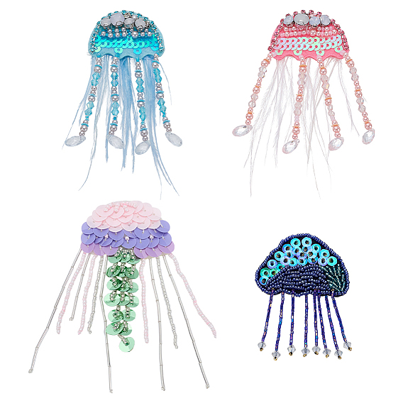 4 шт. 4 цвета пластик ПВХ пришитые вручную бусины пайетки пришиваем нашивки на одежду, медуза