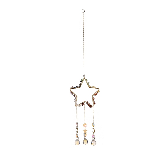 Хрустальная люстра стеклянная каплевидная подвеска украшения, подвесные ловцы солнца, с бусинами из натуральных и синтетических драгоценных камней, звезда