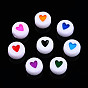 Opaque Acrylic Beads, with Enamel, Flat Round with Heart