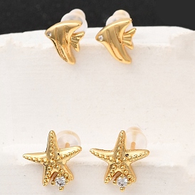 Серьги-гвоздики из латунного микро-паве, с 316 хирургическими штифтами из нержавеющей стали, без никеля , реальный 18 k позолоченный