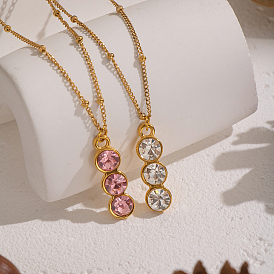 304 Женские кулоны с тройным плоским круглым кулоном из нержавеющей стали с кубическим цирконием, реальный 18 k позолоченный