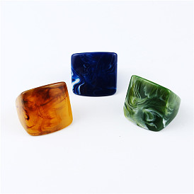 Bold Resin Leopard Square Ring with Vintage Natural Stone Look