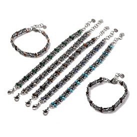 Natural & Synthetic Mixed Gemstone Beaded Bracelets, Synthetic Magnetic Hematite Tile Bracelet