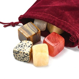 6Pcs 6 Style Natural & Synthetic Gemstone Beads, Rough Raw Stone, Cube, No Hole/Undrilled