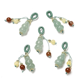 Natural Green Aventurine Pendants, Gourd Charms with Agate, Topaz Jade, Brass Beads