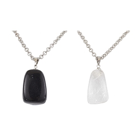 2 шт. 2 стили железные цепочки ожерелья, Ожерелья с подвесками из натурального черного агата и кварца