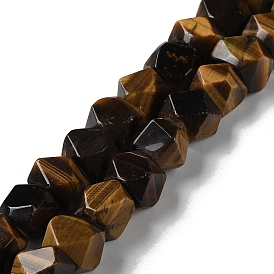 Natural Tiger Eye Star Cut Round Beads Strands, Faceted