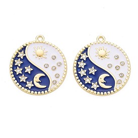 Crémaillère placage pendentifs en émail d'alliage, avec strass cristal, sans cadmium et sans plomb, plat et circulaire avec soleil, lune et étoiles