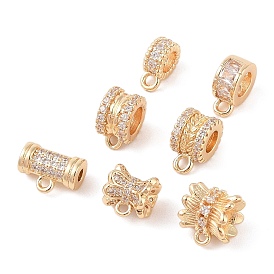 Brass Pave Clear Cubic Zirconia Beads, with Loops