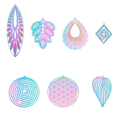 201 Stainless Steel Filigree Pendants, Etched Metal Embellishments