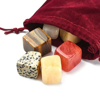6Pcs 6 Style Natural & Synthetic Gemstone Beads, Rough Raw Stone, Cube, No Hole/Undrilled