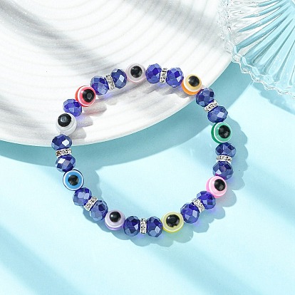 Эластичные браслеты из смолы, стекла и латуни с кристаллами высшего качества и стразами для женщин., злые глаза