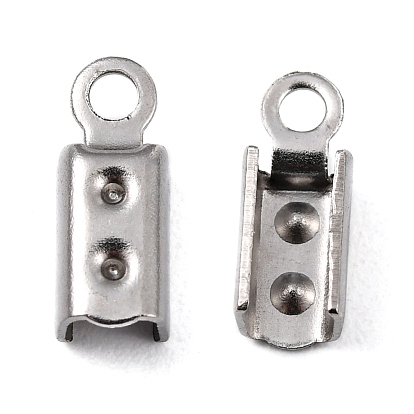 304 Stainless Steel Folding Crimp Ends, Fold Over Crimp Cord Ends, 10x3mm, Hole: 1.5mm