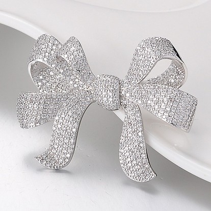 Bowknot Brass Micro Pave Cubic Zirconia Pendants, 39x50x11mm, Hole: 1x2mm