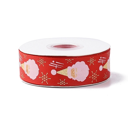 25 Yards Flat Christmas Theme Printed Polyester Grosgrain Ribbon, for DIY Jewelry Making