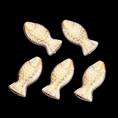 ABS Plastic Imitation Pearl Beads, Golden Metal Enlaced, Fish