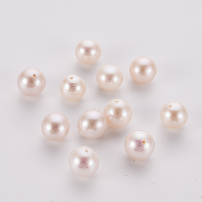 Natural Cultured Freshwater Pearl Beads, Round, Polished, Half Drilled