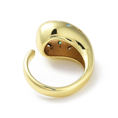 Brass with Colorful Cubic Zirconia Open Cuff Rings, Teardrop