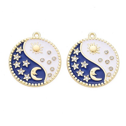 Crémaillère placage pendentifs en émail d'alliage, avec strass cristal, sans cadmium et sans plomb, plat et circulaire avec soleil, lune et étoiles