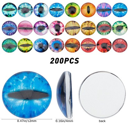 SUNNYCLUE 200Pcs Half Round/Dome Dragon Eye Printed Glass Cabochons